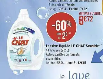 Casino Supermarchés Lessive liquide le chat sensitive offre