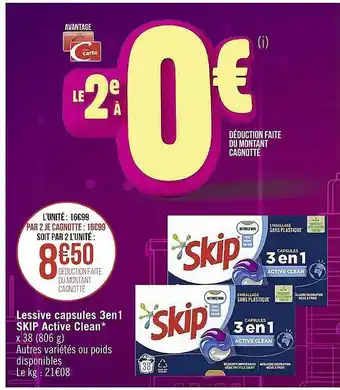 Casino Supermarchés Lessive capsules 3 en 1 skip active clean offre