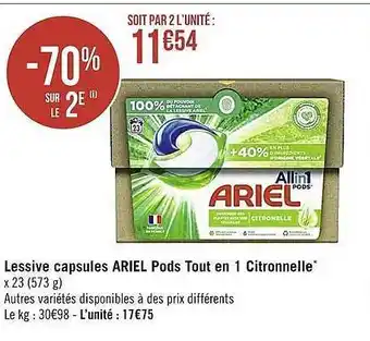 Casino Supermarchés Lessive capsules ariel pods tout en 1 citronnelle offre