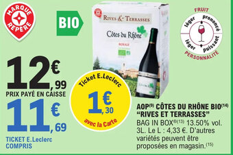 E.Leclerc AOP Côtes rhône Bio "Rives Et Terrasses" offre