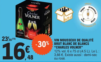 E.Leclerc Vin Mousseux De Qualité Brut Blanc De Blancs "Charles Volner" offre