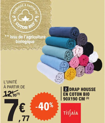 E.Leclerc Drap Housse En Coton Bio 90x190cm offre