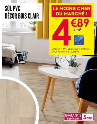 Décor Discount Sol pvc décor bois clair offre