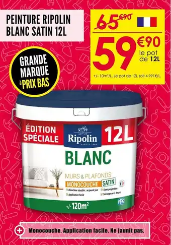 Décor Discount Peinture ripolin blanc satin 12l offre