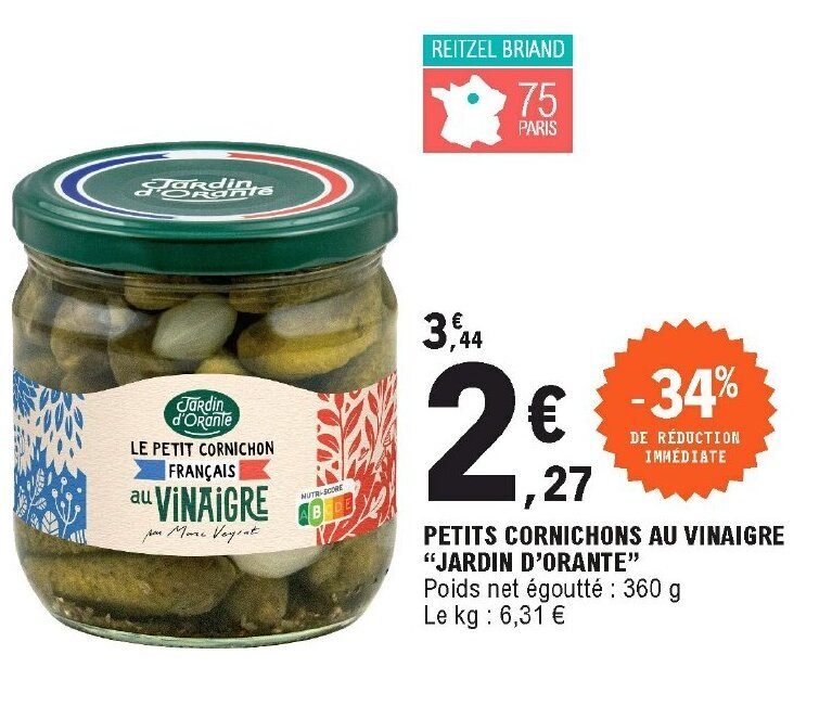 Promo Petits cornichons au vinaigre "jardin d'orante" chez E.Leclerc