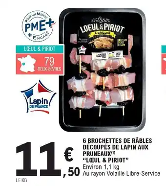 E.Leclerc 6 Brochettes de râbles découpés de lapin aux pruneaux "lœul & piriot" offre