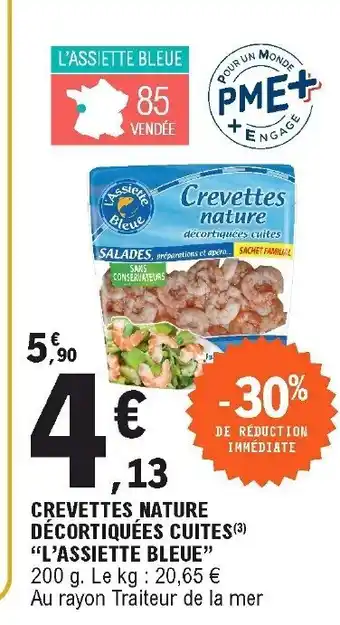 E.Leclerc Crevettes nature décortiquées cuites "l'assiette bleue" offre