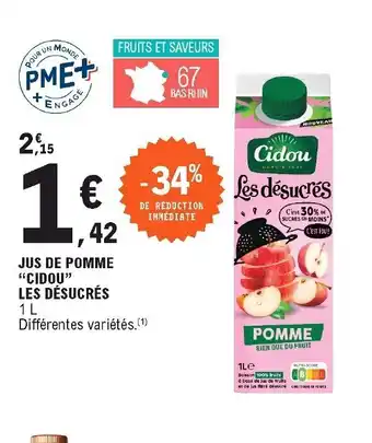E.Leclerc Jus de pomme "cidou" les désucrés offre