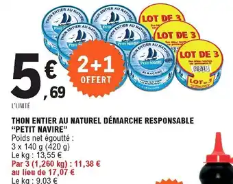 E.Leclerc Thon entier au naturel démarche responsable "petit navire" offre