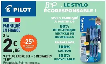 E.Leclerc 3 Stylos Encre Gel + 3 Recharges B2P offre