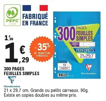 E.Leclerc 300 Pages Feuilles Simples offre