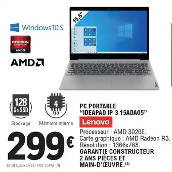 E.Leclerc PC Portable Ideapad Ip 3 15ADA05 offre