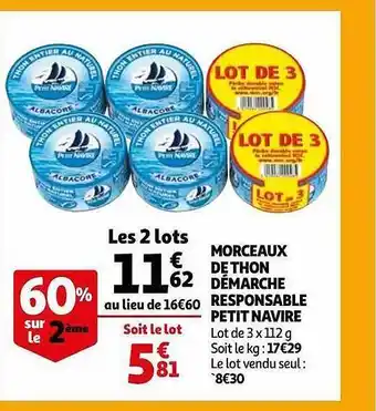 Auchan Morceaux de thon démarche responsable petit navire offre
