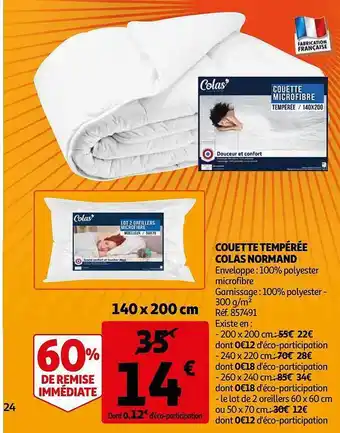 Auchan Couette tempérée colas normand offre