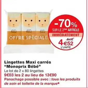 Monoprix Lingettes maxi carrés offre