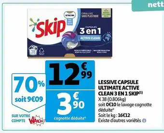 Auchan Lessibe capsule ultimate active clean 3en1 skip offre