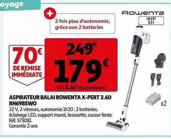 Auchan Aspirateur balai rowenta x-pert 3.60 r6985wo offre