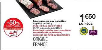 Monoprix Saucisson sec aux noisettes offre