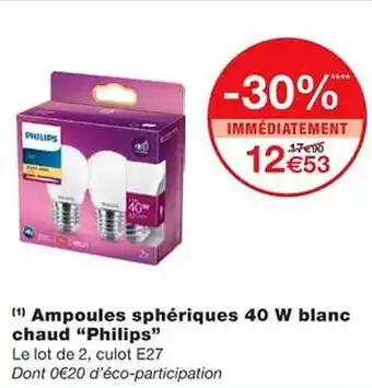 Monoprix Ampoules sphériques 40w blanc chaud offre