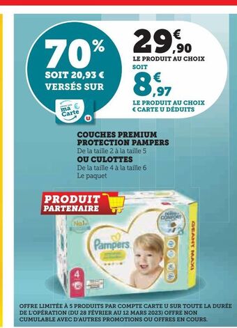 Super U Couches premium protection pampers offre