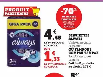 Super U Serviettes always offre