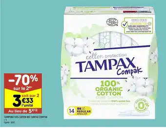 Leader Price Tampons 100% coton bio tampax compak offre