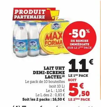 Super U Lait uht demi-ecreme lactel offre