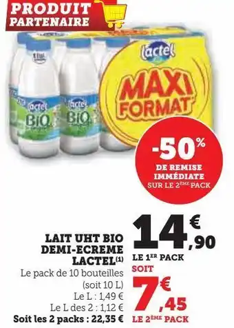 Hyper U Lait uht bio demi-ecreme lactel offre