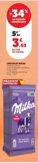 Hyper U Chocolat milka offre