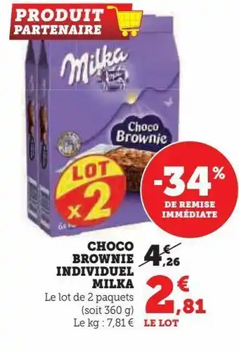 Hyper U Choco brownie individuel milka offre