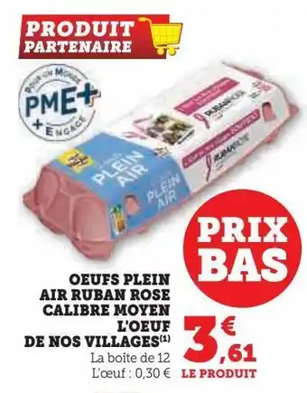 Hyper U Oeufs plein air ruban rose calibre moyen l'oeuf de nos villages offre