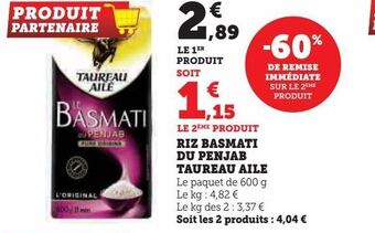Hyper U Riz basmati du penjab taureau aile offre