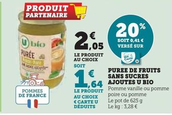 Hyper U Puree de fruits sans sucres ajoutes u bio offre