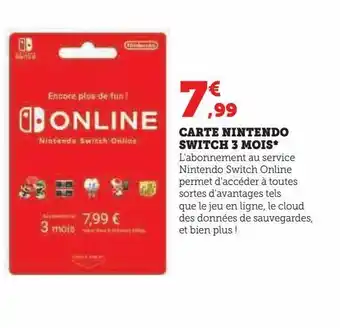 Hyper U Carte nintendo switch 3 mois offre