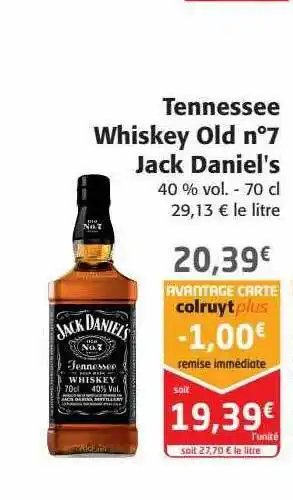 Colruyt Tennessee whiskey old n°7 jack daniel's offre