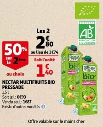 Auchan Nectar multifruits bio PRESSADE offre