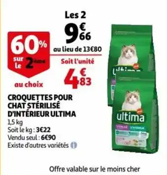 Auchan Croquettes pour chats stérilisé d'intérieur ULTIMA offre