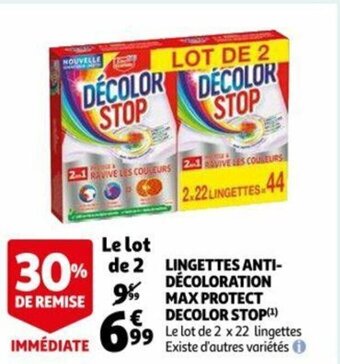 Auchan Lingettes anti-décoloration max protect decolor stop offre