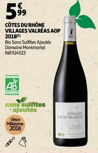 Auchan Côtes du rhône villages valréas aop 2018 offre
