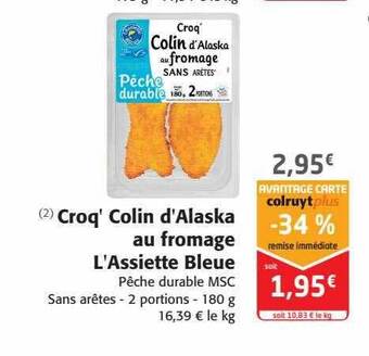 Colruyt Croq' colin d'alaska au fromage l'assiette bleue offre