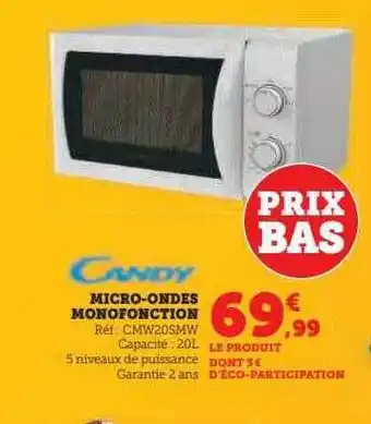 Hyper U Micro-ondes monofonction candy offre