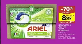 Leader Price Lessive capsules ariel pods tout en 1 citronnelle offre
