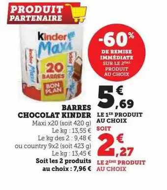 U Express Barres chocolat kinder offre