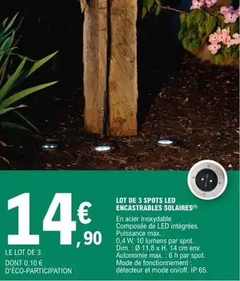 E.Leclerc Lot de 3 Spots LED Encastrables Solaires offre