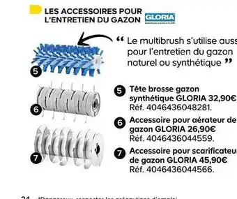 Castorama Tête brosse gazon synthétique gloria, accessoire pour aérateur de gazon gloria, accessoire pour scarificateur de gazon gloria offre
