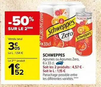 Carrefour Market Schweppes -50% Sur Le 2ème Agrumes Ou Agrumes Zero offre
