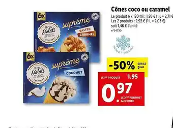 Lidl Cônes Coco Ou Caramel Bon Gelati offre