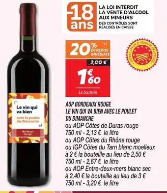 Netto AOP Bordeaux Rouge le Vin Bien Avec Le Poulet Du Dimanche offre