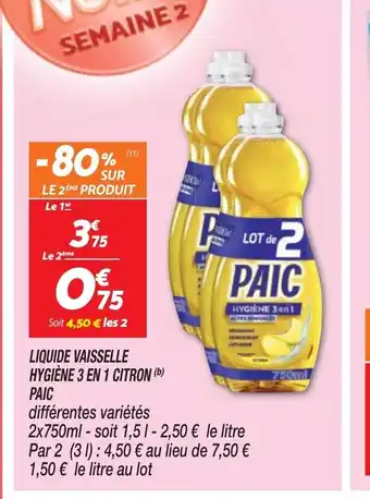 Netto Liquide Vaisselle Hygiene 3 En 1 Citron Paic offre