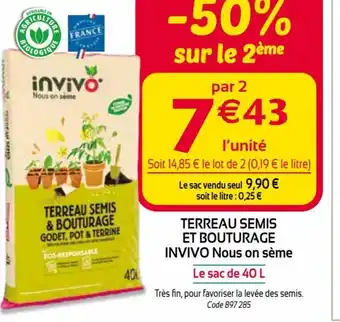 RAGT Jardin & Maison Terreau Semis Et Bouturage Invivo offre